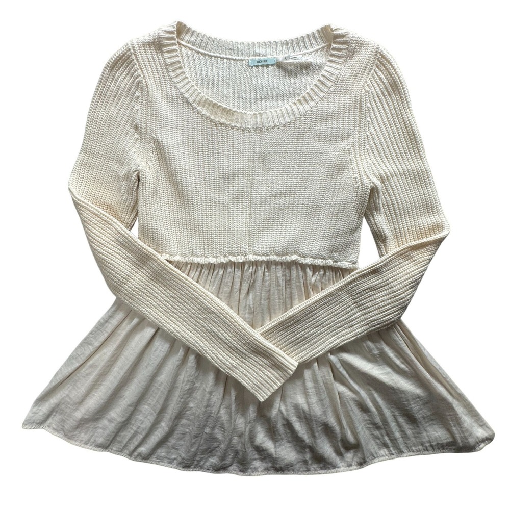 Kimchi Blue Urban Outfitters Babydoll Knit Sweater Womens S Cream Pleated Peplum - Picture 2 of 7